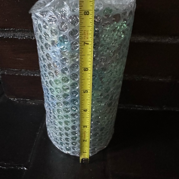 8” Iridescent glass mosaic teal flickering flameless candle - Picture 6 of 7